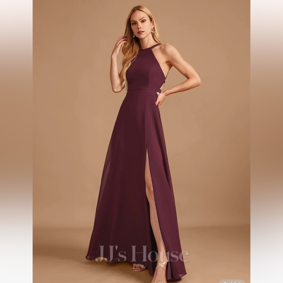 Cabernet A-line High Neck Floor-Length Chiffon Bridesmaid Dress: US 12 - Picture 2 of 8